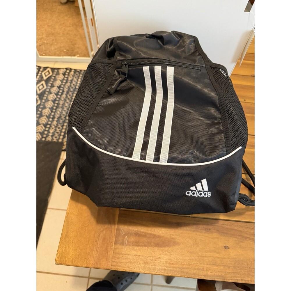 Adidas Drawstring Gym Bag Black Sackpack Backpack 3 Stripe Sports Lightweight
